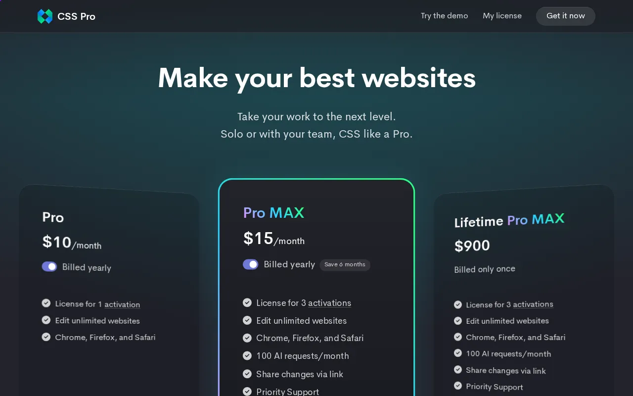 CSS Pro — pricing page