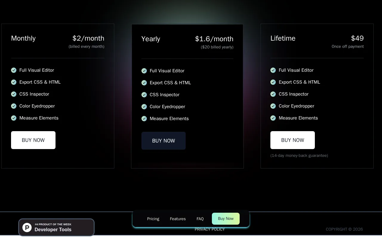 CSS SCANNER — pricing page