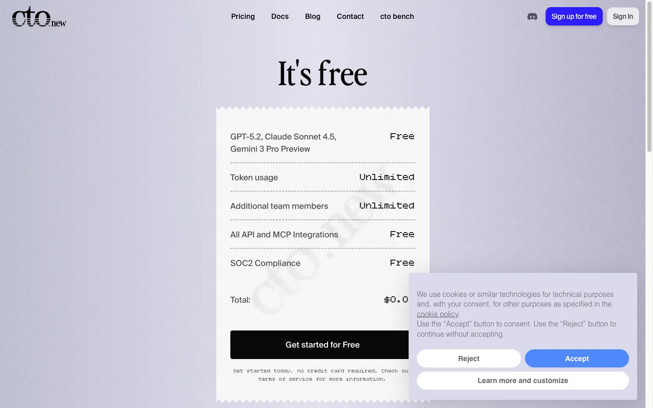 cto.new — pricing page