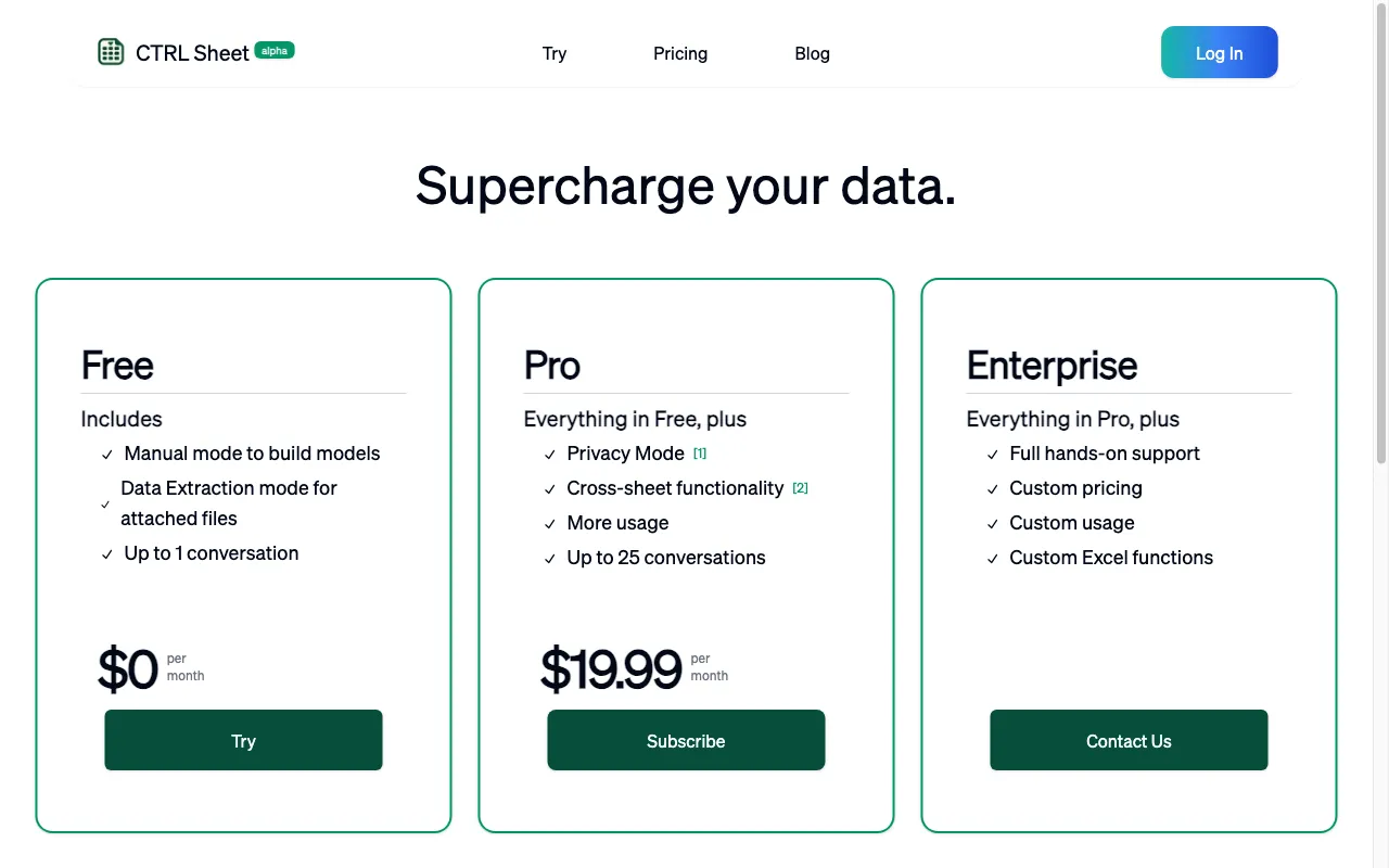 CTRL Sheet — pricing page