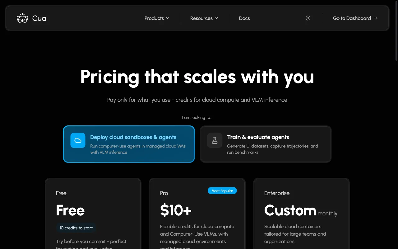 Cua — pricing page