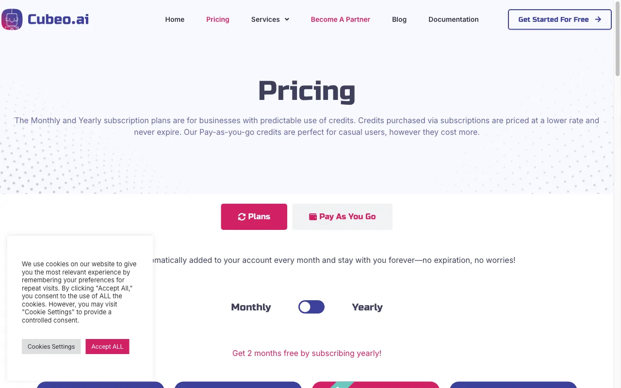 Cubeo AI — pricing page