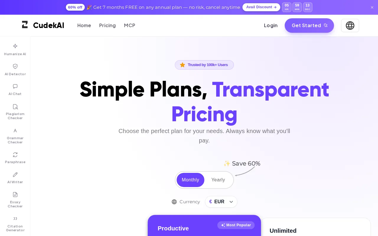 CudekAI — pricing page