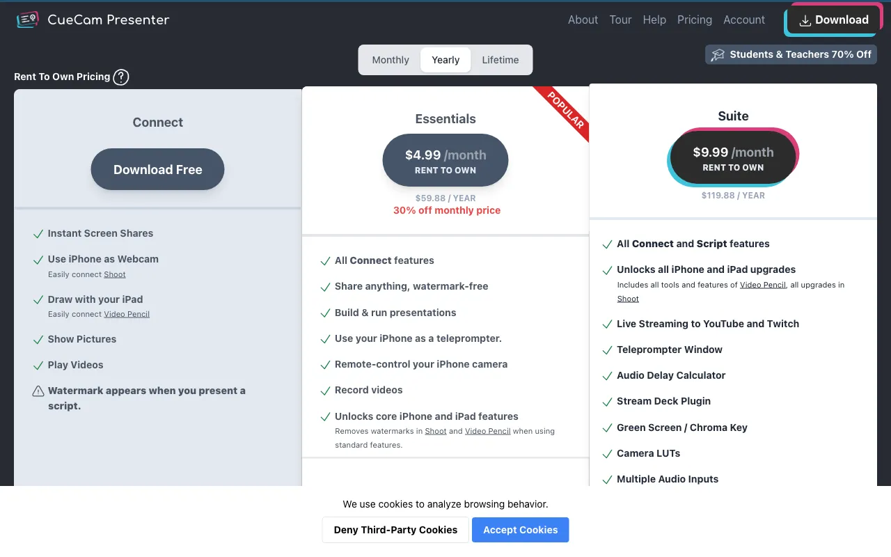 CueCam Presenter — pricing page