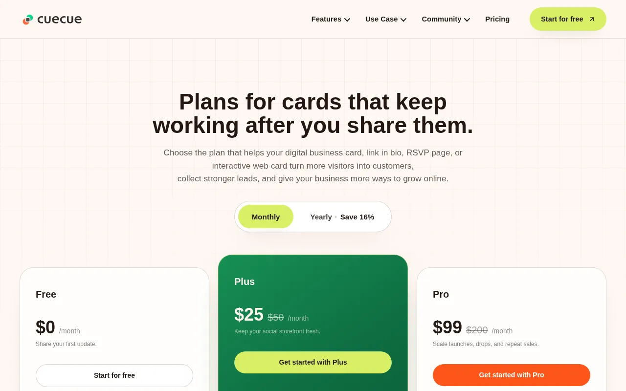 CueCue — pricing page