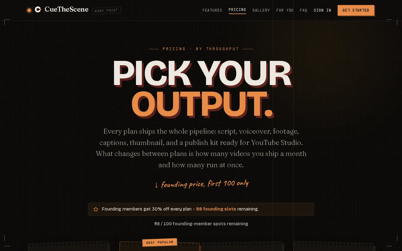 CueTheScene — pricing page