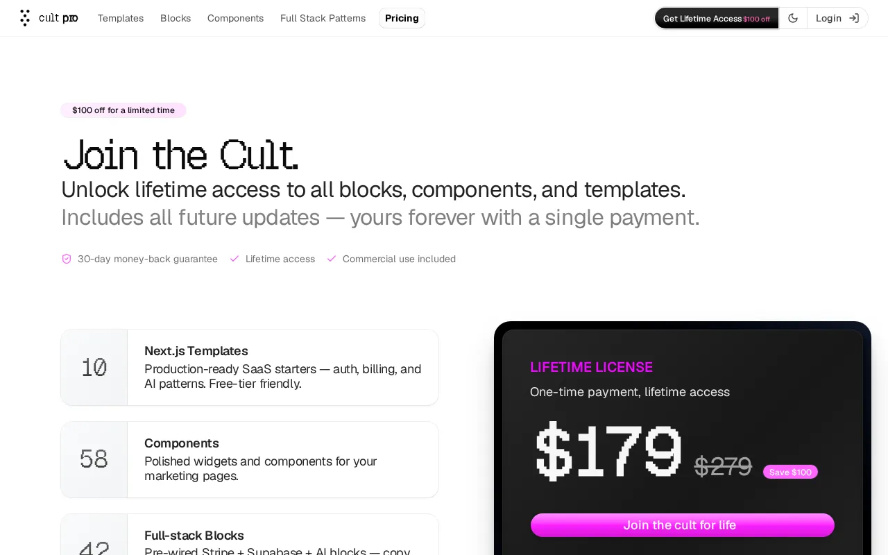 cult pro — pricing page