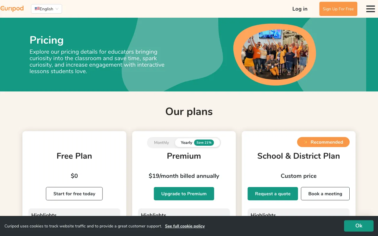 Curipod — pricing page