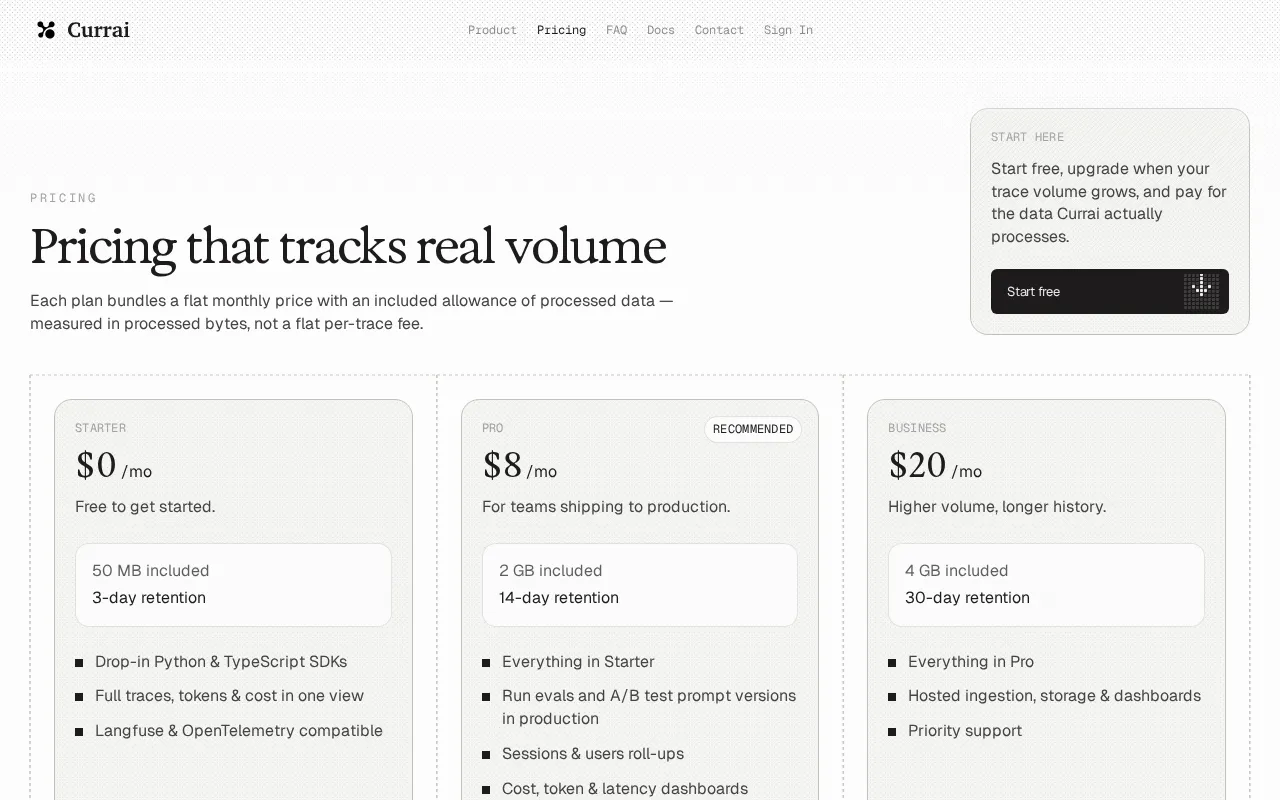 Currai — pricing page