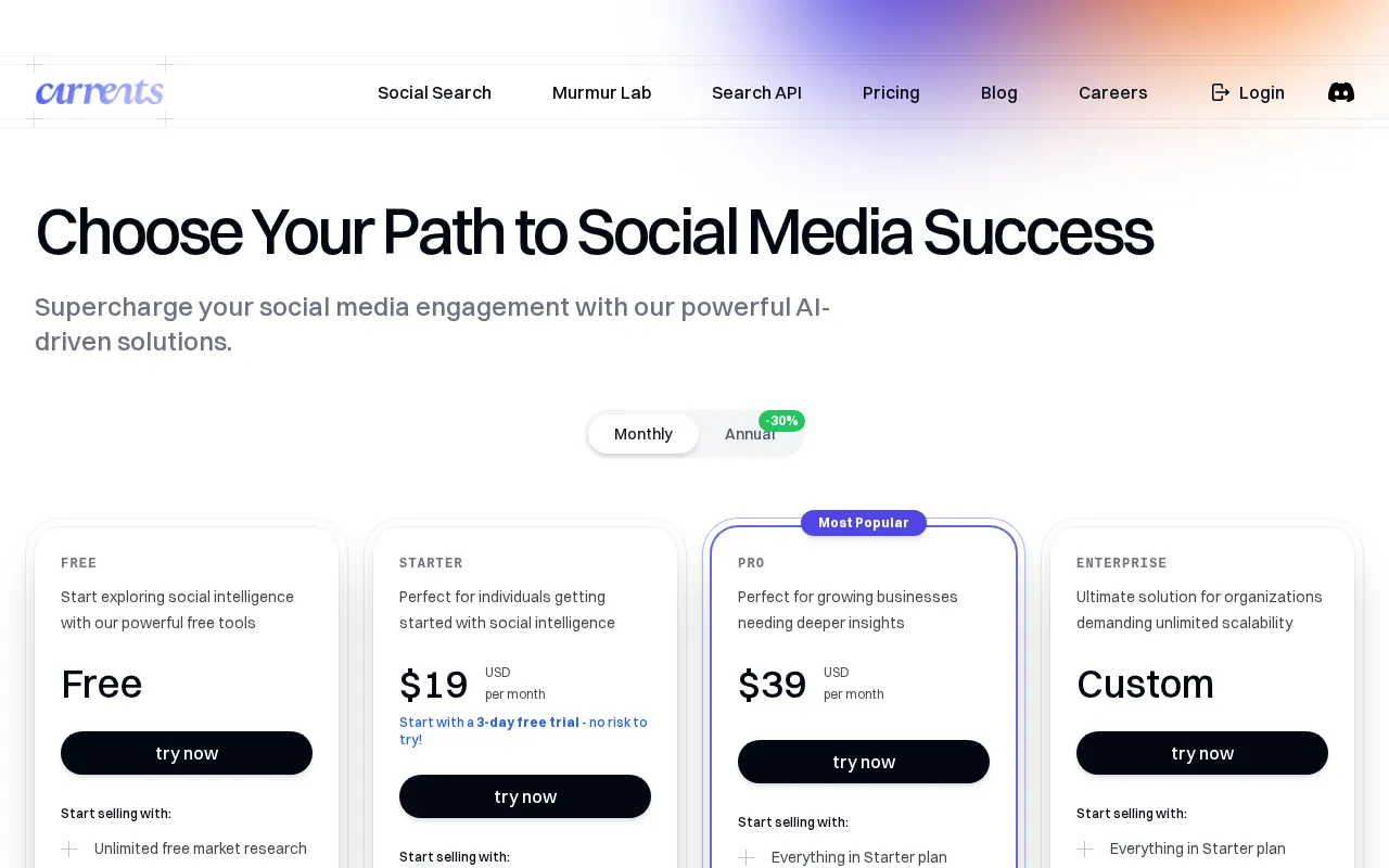 Currents.one — pricing page
