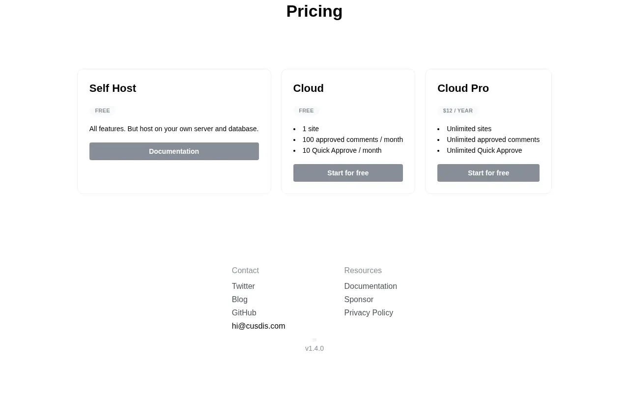 Cusdis — pricing page