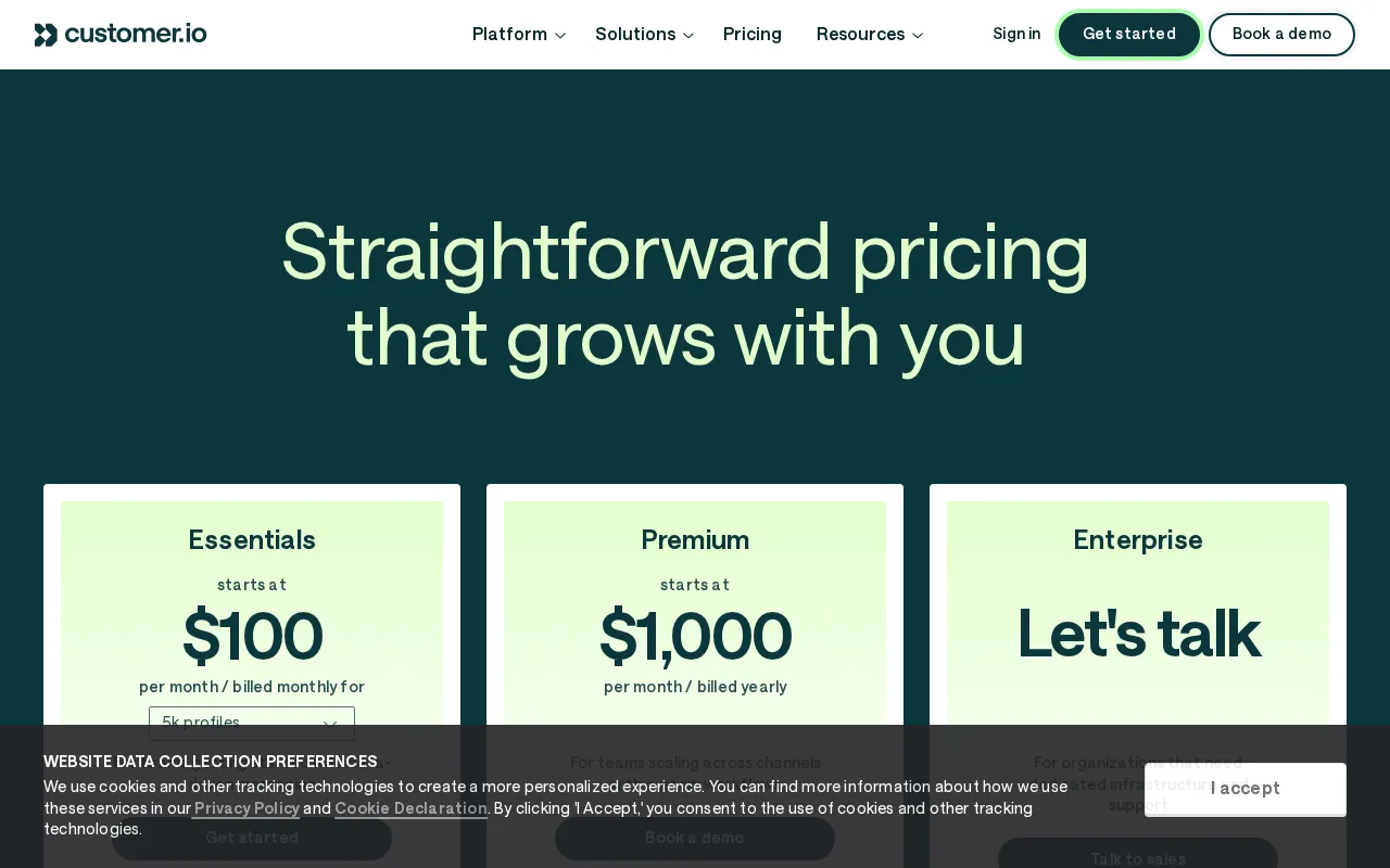 Customer.io — pricing page