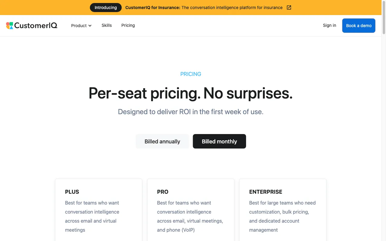 CustomerIQ — pricing page