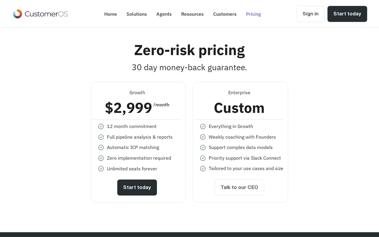 CustomerOS — pricing page