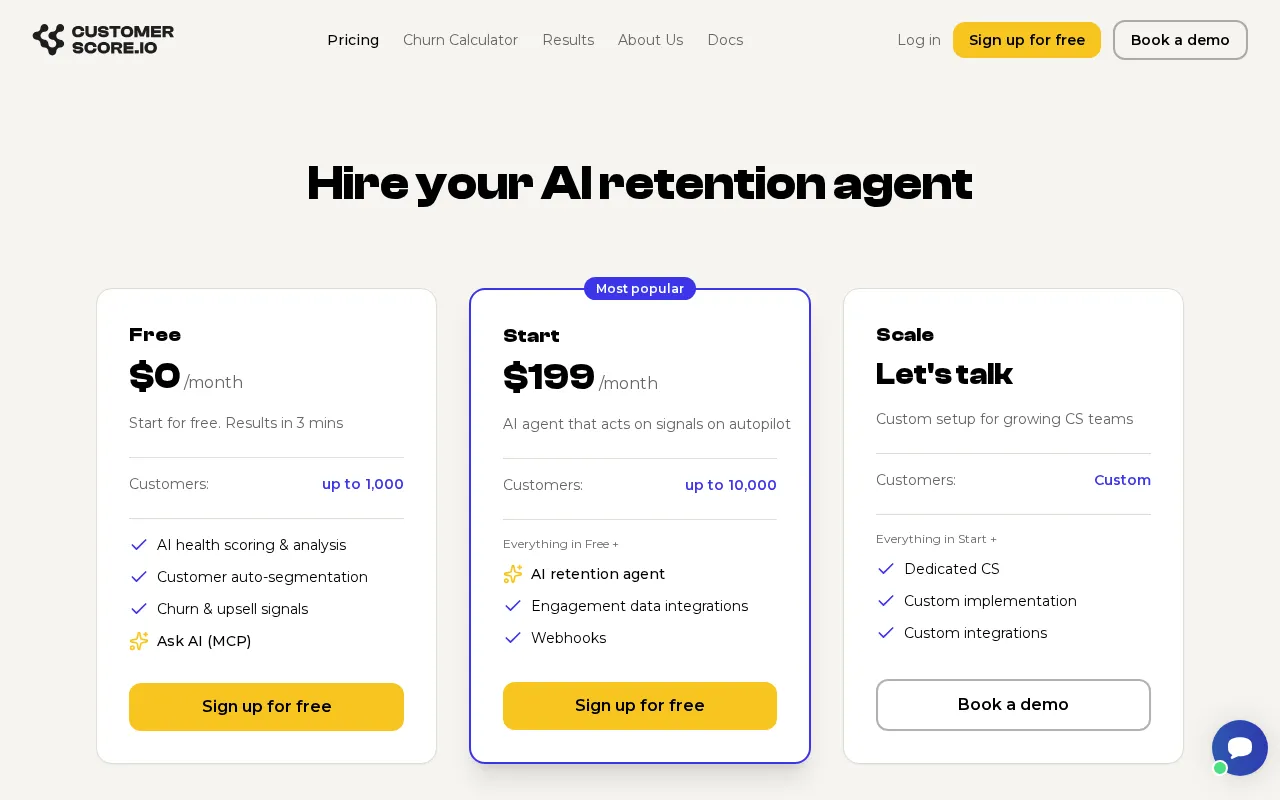 Customerscore.io — pricing page