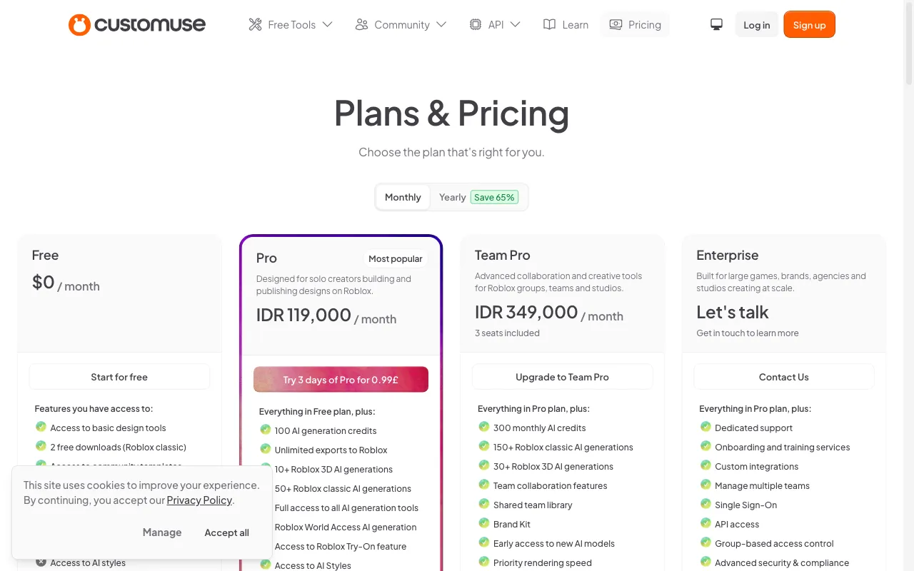 Customuse — pricing page