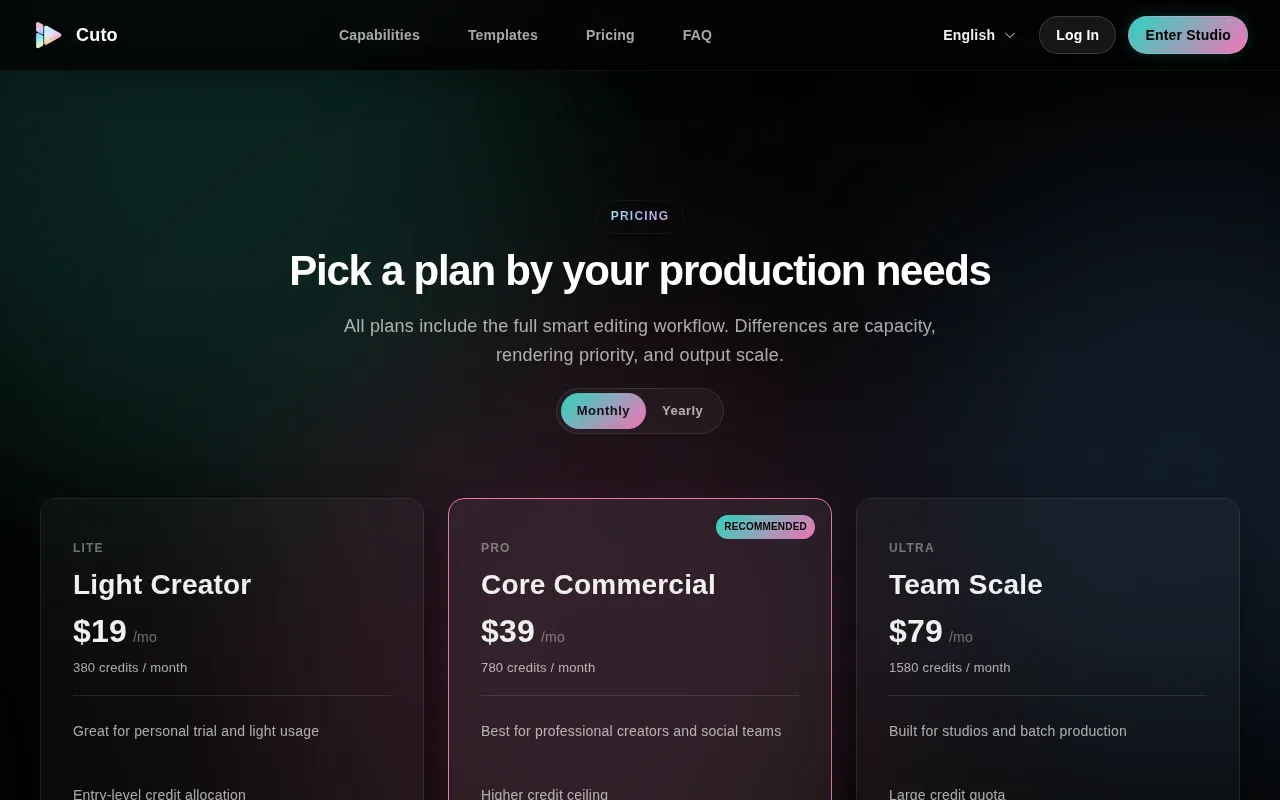 Cuto — pricing page