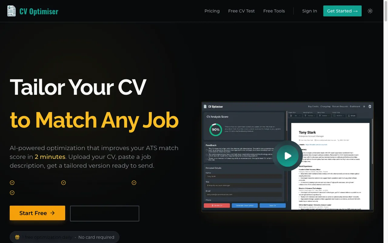 CV Optimiser — preview screenshot