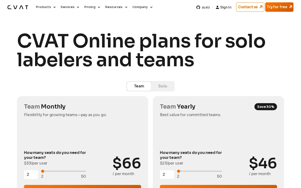 CVAT — pricing page