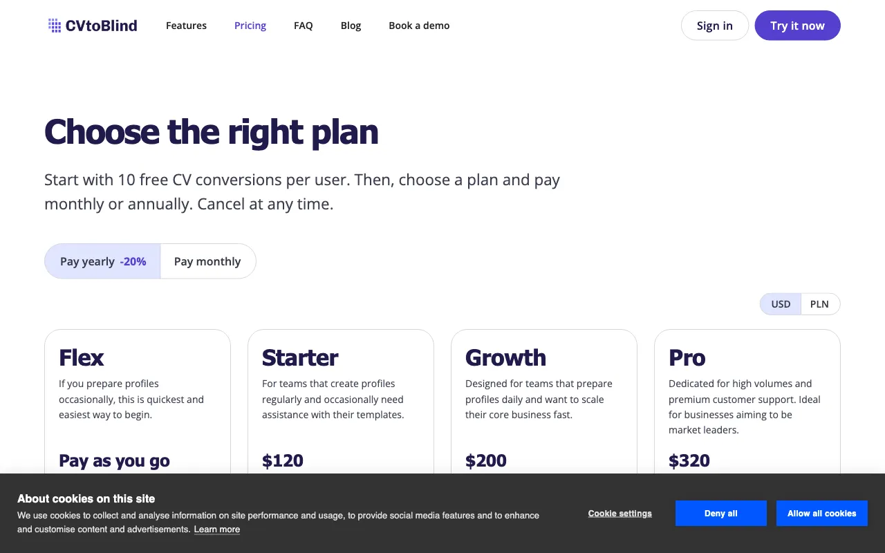 CVtoBlind — pricing page