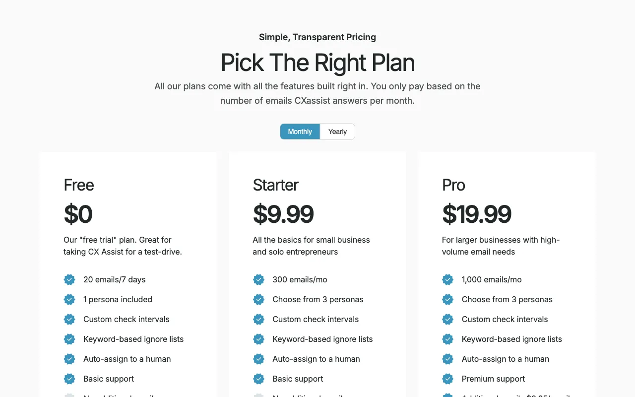 CX Assist — pricing page