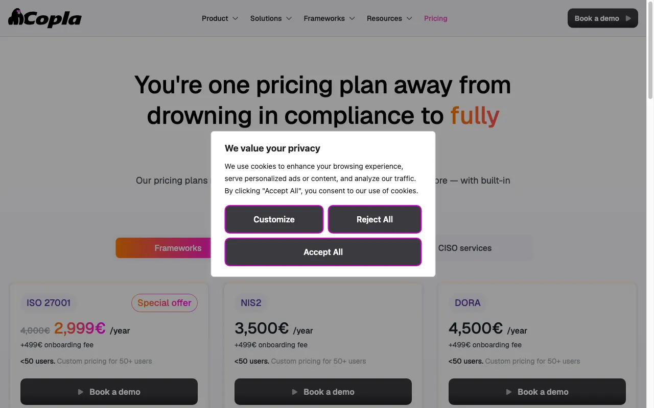 Copla - — pricing page