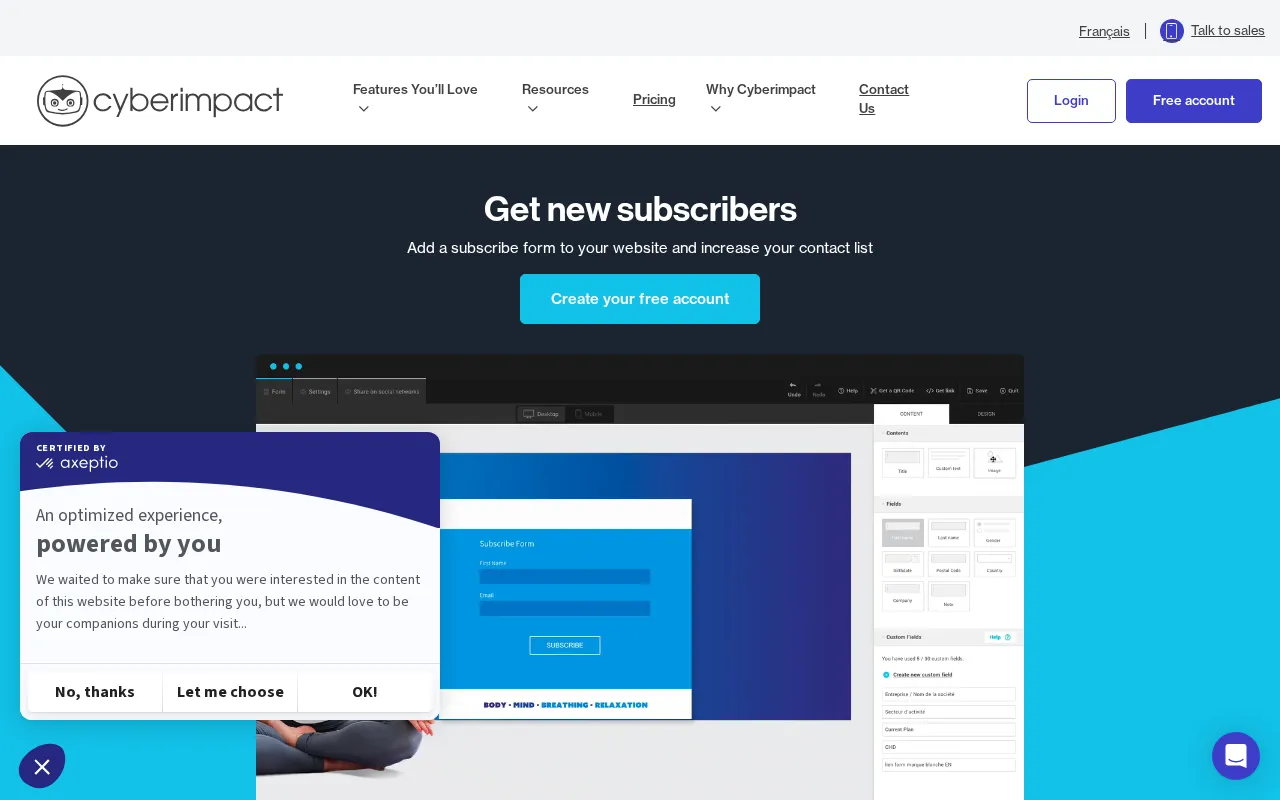 Cyberimpact — pricing page