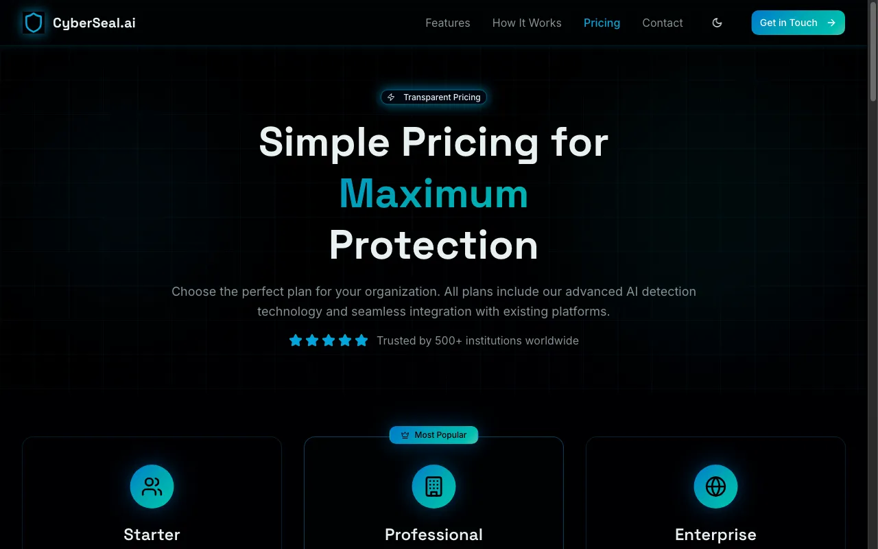 CyberSeal — pricing page