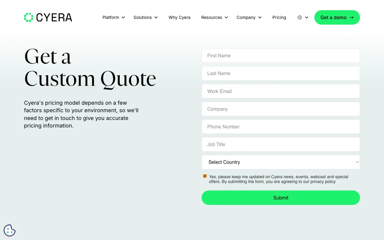 Cyera — pricing page