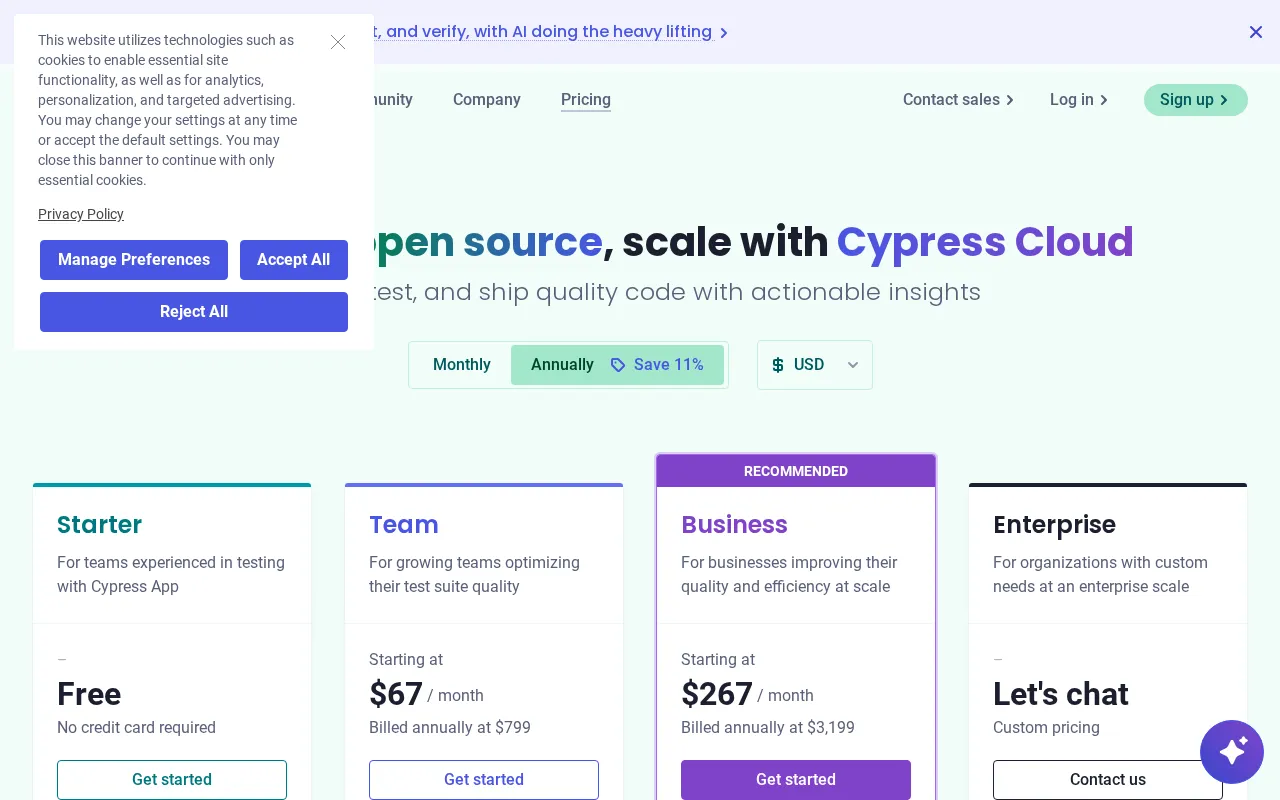 Cypress.io — pricing page