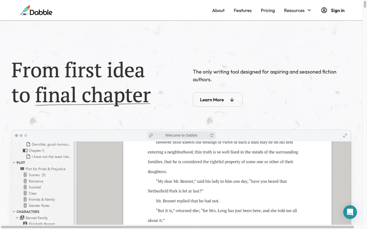 Dabble Book Writing Software — preview screenshot