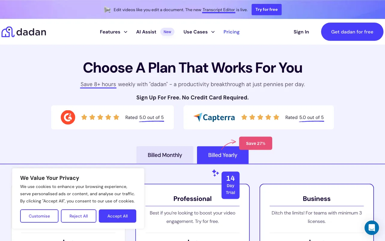 Dadan AI Assist — pricing page
