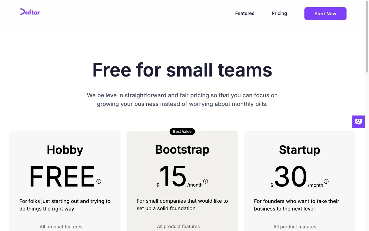 Daftar — pricing page