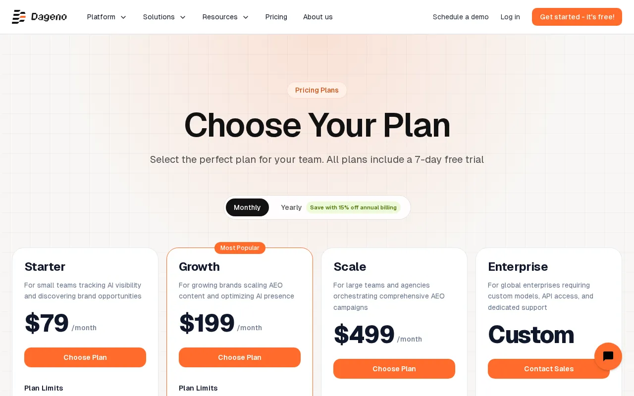 Dageno AI — pricing page