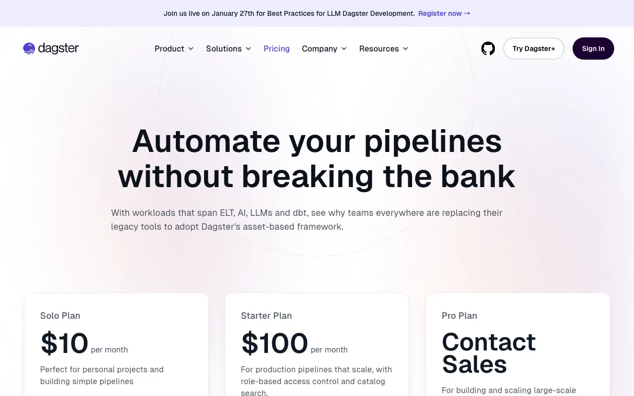 Dagster — pricing page