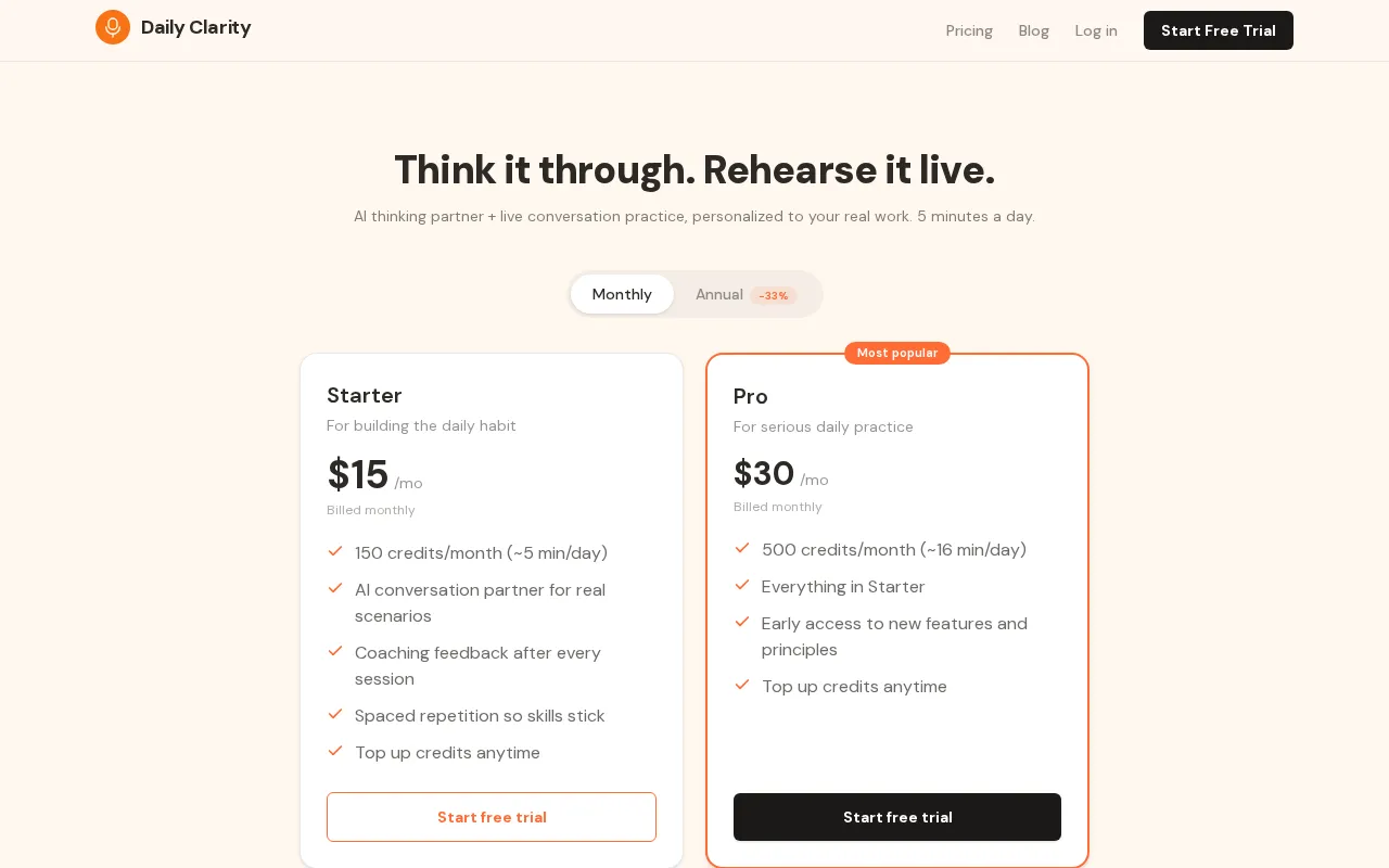 Daily Clarity — pricing page