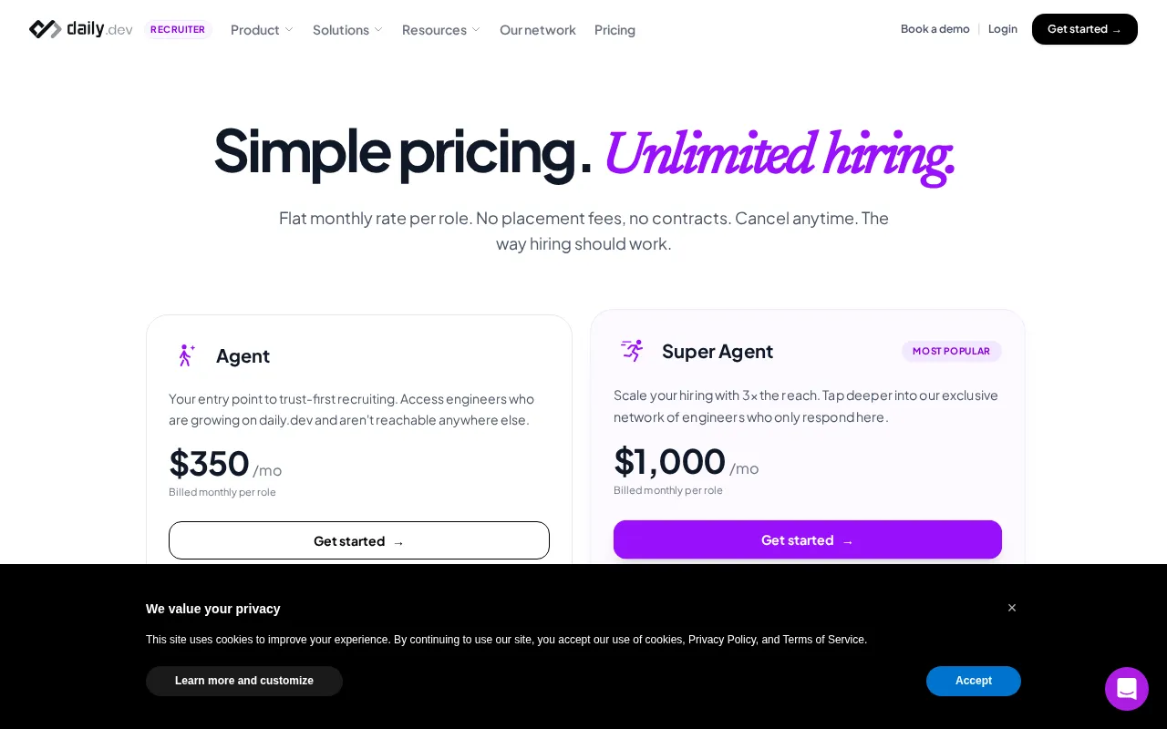 daily.dev Recruiter — pricing page