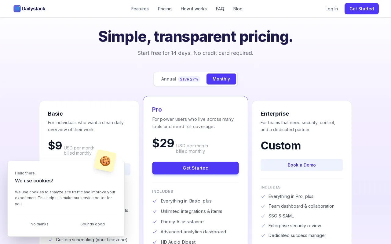 Dailystack — pricing page