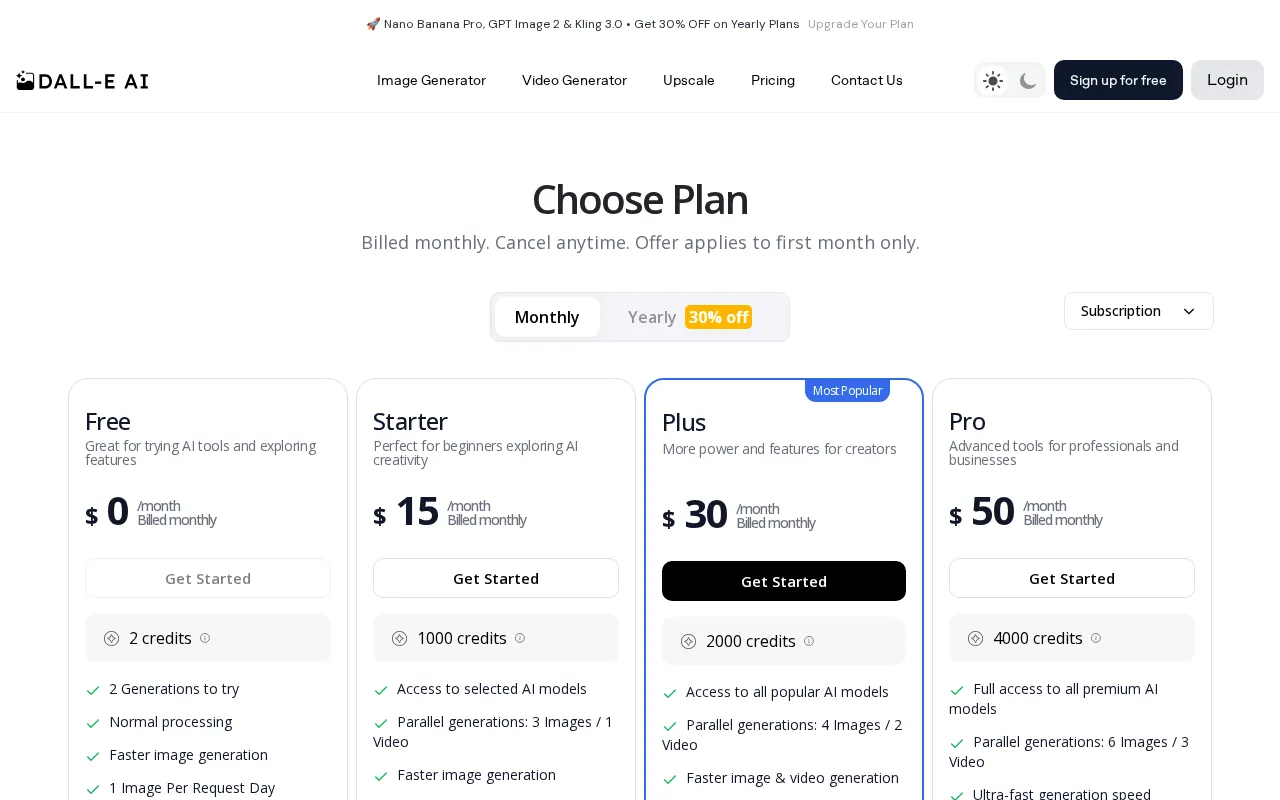 Dall-eFree — pricing page