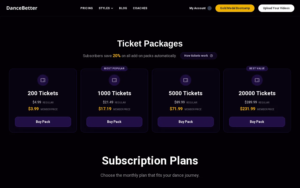 DanceBetter — pricing page