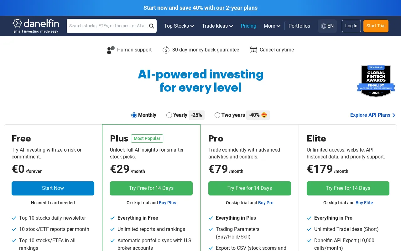 Danelfin — pricing page