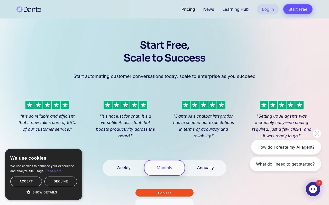 Dante AI — pricing page