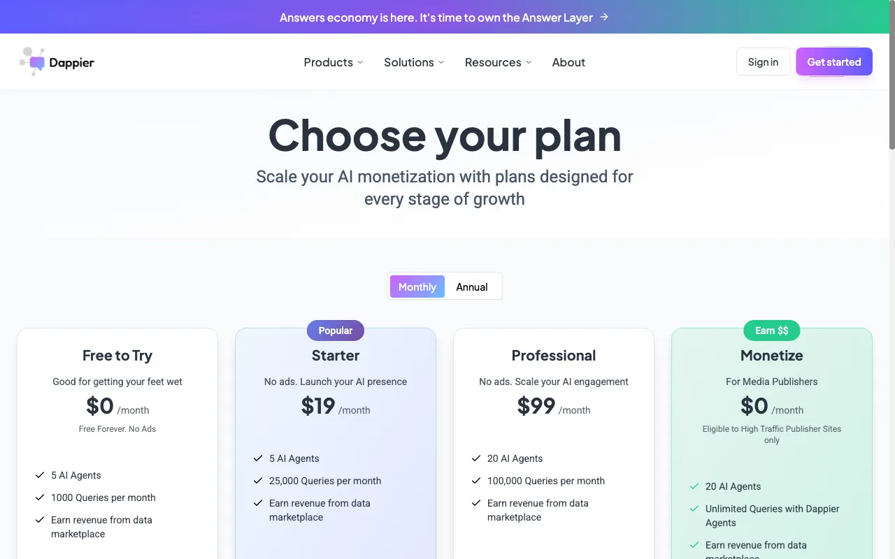 Dappier — pricing page