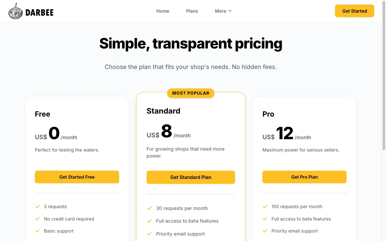 Darbee.io — pricing page