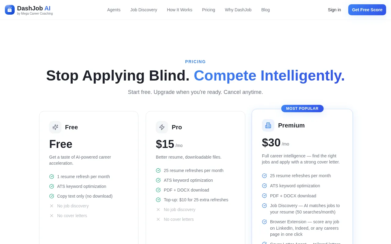 DashJob AI — pricing page