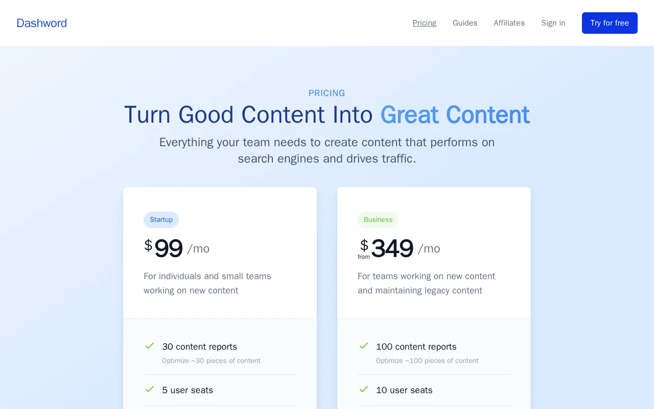 Dashword — pricing page