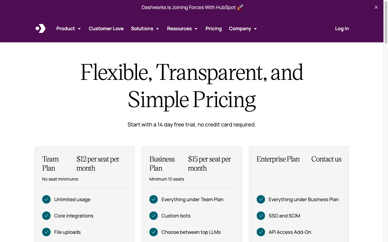 Dashworks — pricing page