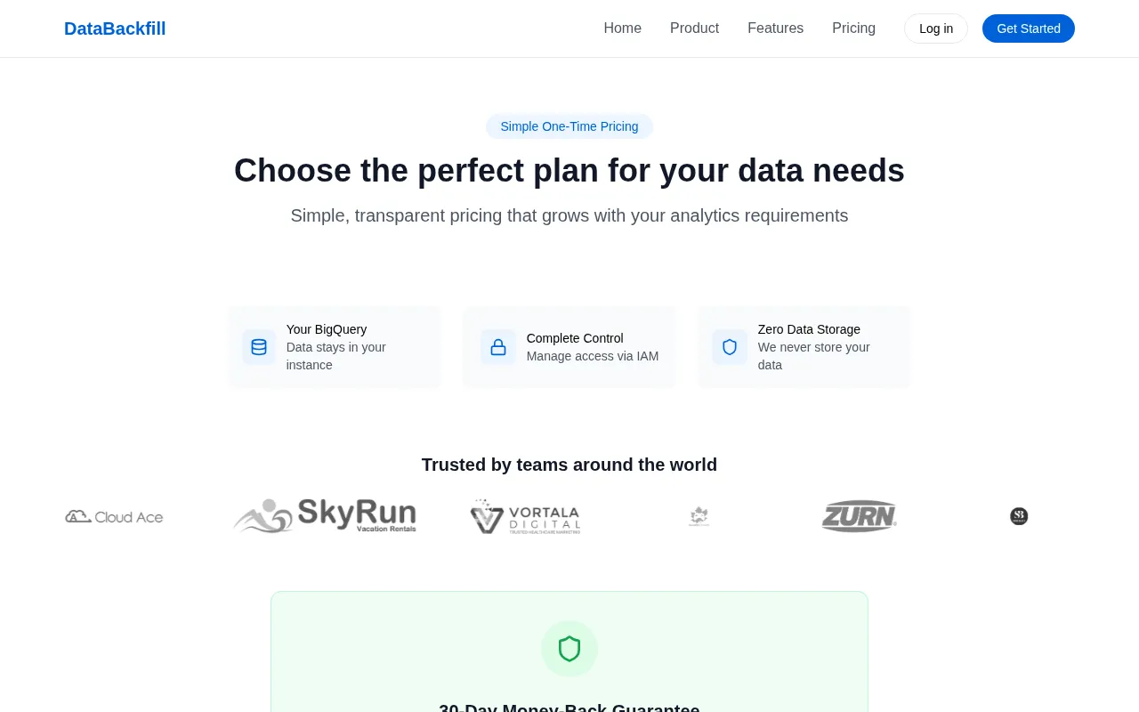 DataBackfill — pricing page