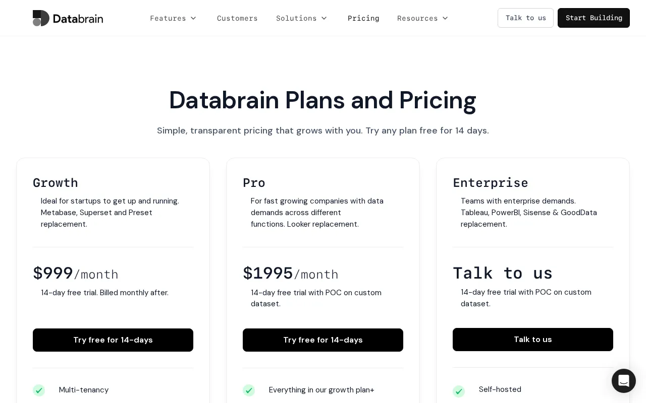 DataBrain — pricing page