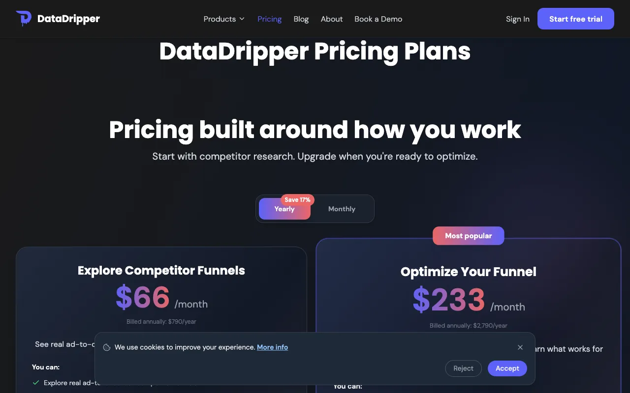 DataDripper — pricing page